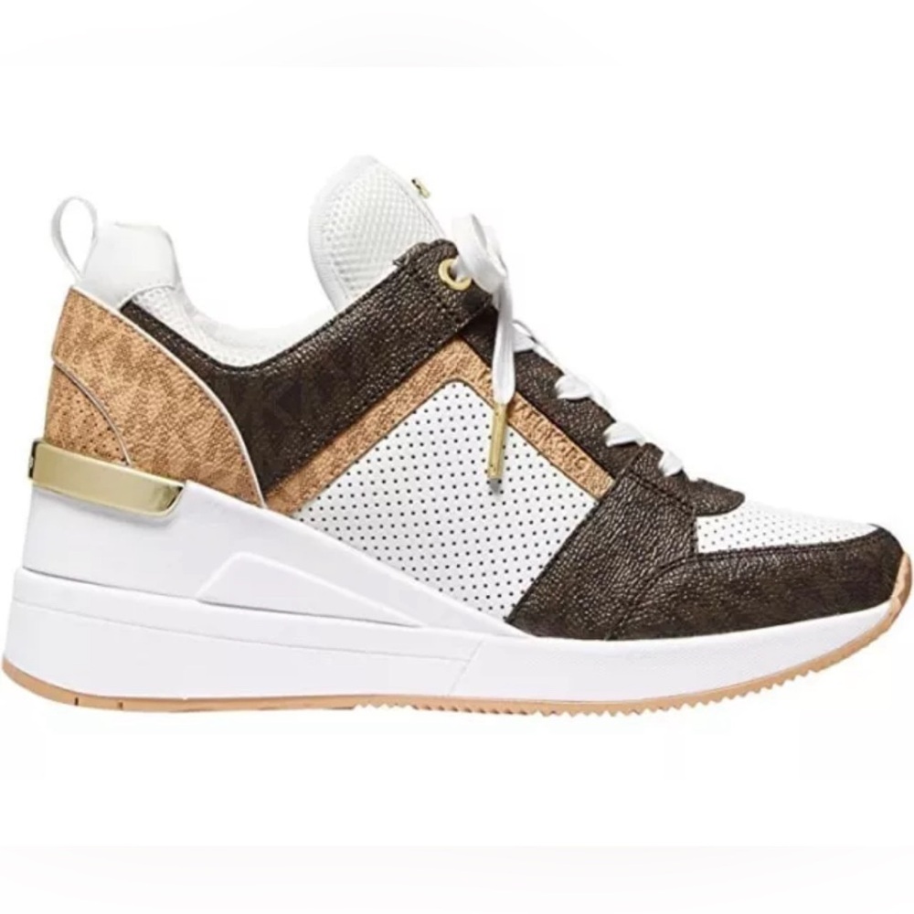 Michael Kors Women's Georgie Trainer Sneaker Shoes Optic White/Brown